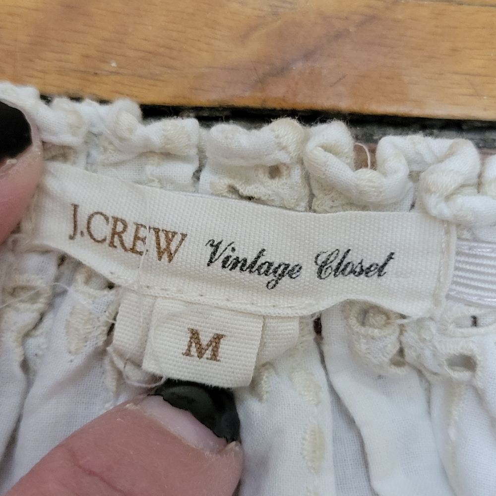 J.Crew Vintage White Eyelet Peasant Top M Cottagecore Boho Victorian Inspired - Picture 2 of 5
